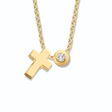 Minitials gouden asketting one signature kruis met diamant en vingerafdruk