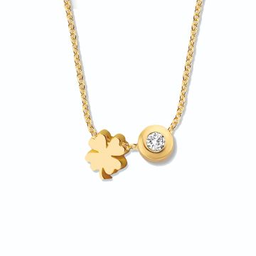Minitials gouden asketting one signature klaver met diamant en vingerafdruk