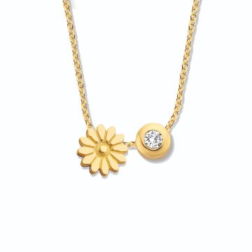 Minitials gouden asketting One Signature Bloem met diamant