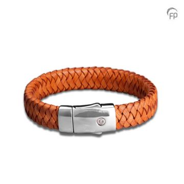 Embrace armband gevlochten leder - roodoranje - breed