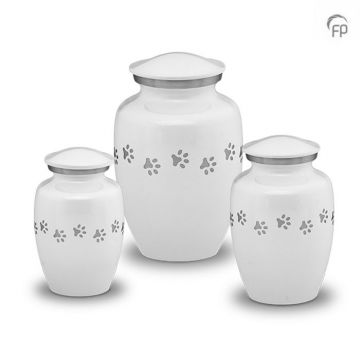 Metalen dierenurn wit met hondenpootjes
