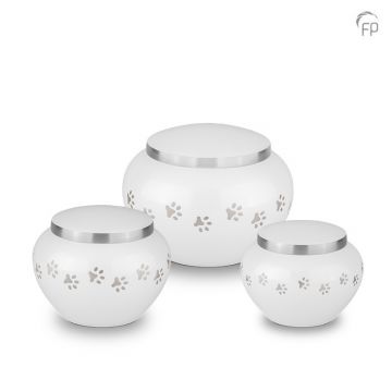 Metalen dierenurn met hondenpootjes - wit