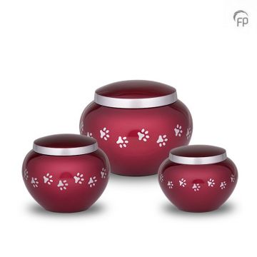 Metalen dierenurn met hondenpootjes - rood