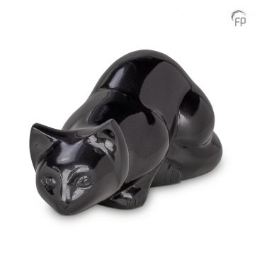 Metalen dierenurn liggende kat - zwart