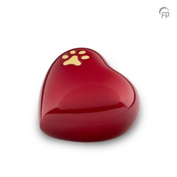 Metalen dieren hart-urn met hondenpootje - rood