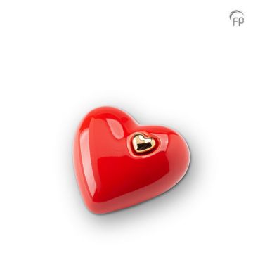 Keramische hart-urn glanzend rood - klein