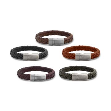 Lederen armband met staal sluting en vingerafdruk