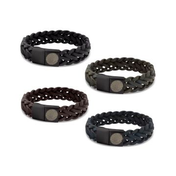 Lederen armband breed met zwarte sluting en vingerafdruk