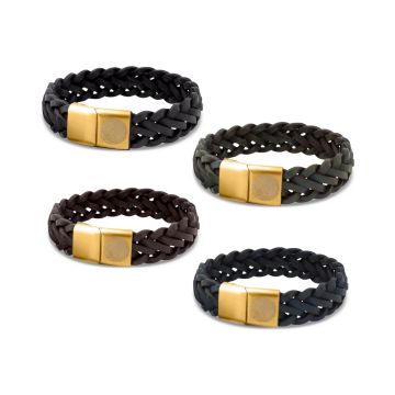 Lederen armband breed met goudkleurige sluting en vingerafdruk