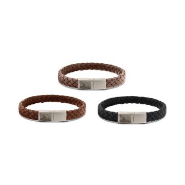 Lederen armband smal met staal sluting en vingerafdruk