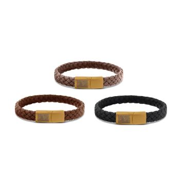 Lederen armband smal met goudkleurige sluting en vingerafdruk
