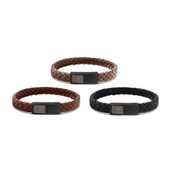 Lederen armband smal met zwarte sluting en vingerafdruk