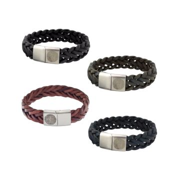 Lederen armband breed met staal sluting en vingerafdruk