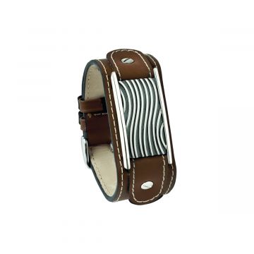 Lederen asarmband kalfsleder - bruin met wave