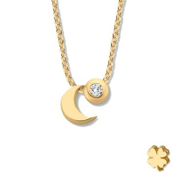 Minitials gouden asketting One Signature Klaver met diamant