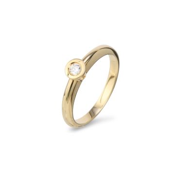Gouden asring dames solitair gesloten zetting met 0.15kt briljant
