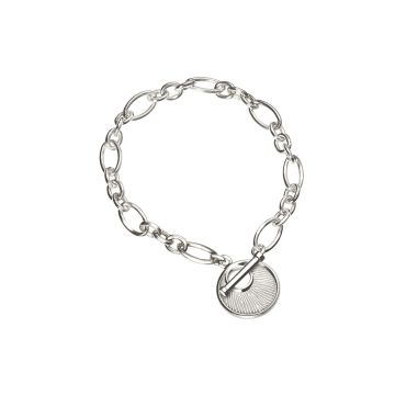 Zilveren armband schakel met bedel rond en vingerafdruk