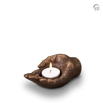 Keramische mini-urn Liggend handje - bronskleurig