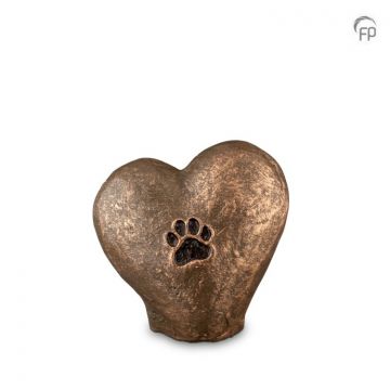 Keramische dierenurn hart staand met een hondenpootje - bronskleurig