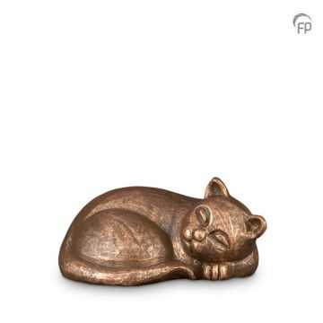 Keramische dierenurn slapende kat - bronskleurig