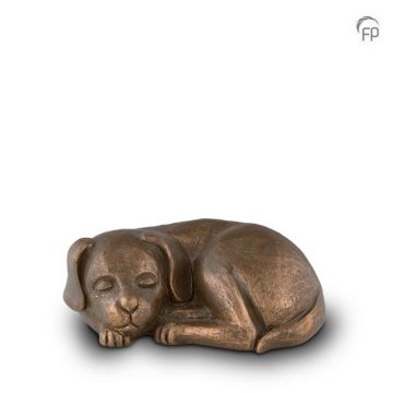 Keramische dierenurn slapende hond - bronskleurig