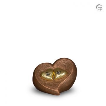Keramische dieren duo hart-urn - bronskleurig