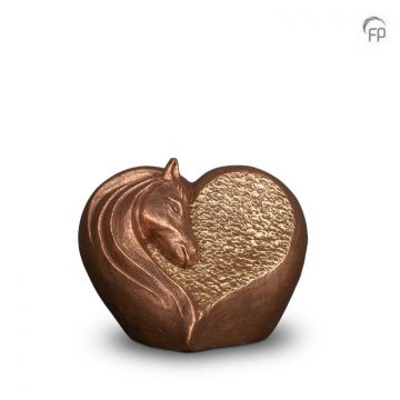 Keramische dierenurn hart met het hoofd van een paard - bronskleurig