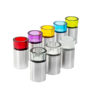 Urn waxinelichthouder rond aluminium met gekleurd glas