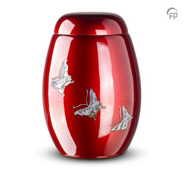 Glasfiber urn met vlinders - rood