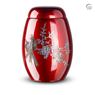 Glasfiber urn met vogels - rood