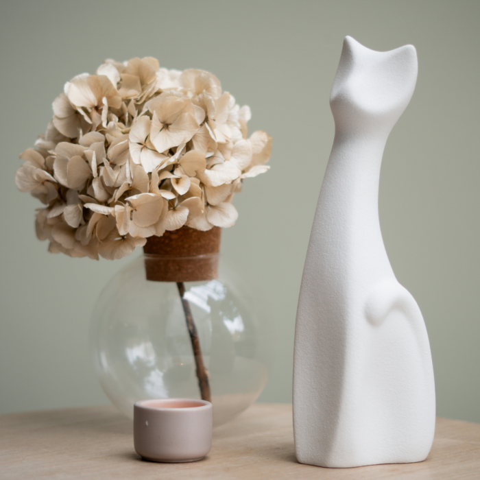 Porseleinen dierenurn abstracte kat - wit (0.50 L)