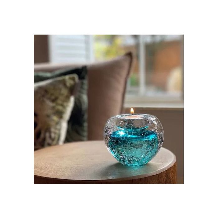 Glasobject tealight krakele - blauw (0.09 L)