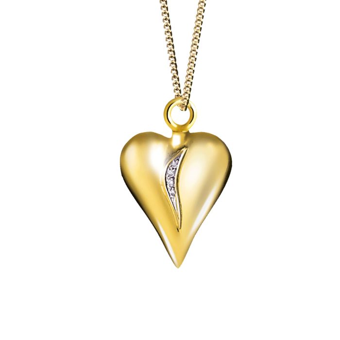 Gouden ashanger hart met briljant los