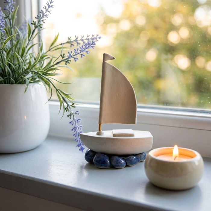 Keramische mini-urn boot