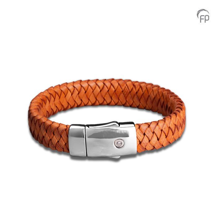 Embrace armband gevlochten leder breed - roodoranje - maat M