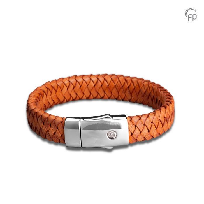 Lederen asarmband Embrace gevlochten breed - roodoranje (18.5 - 20.4 cm)