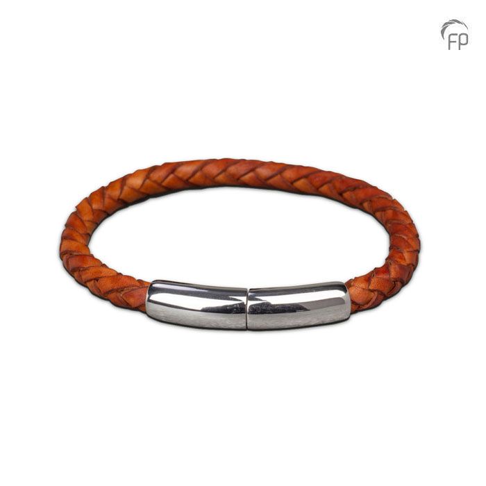 Embrace armband gevlochten leder smal - roodoranje - maat M