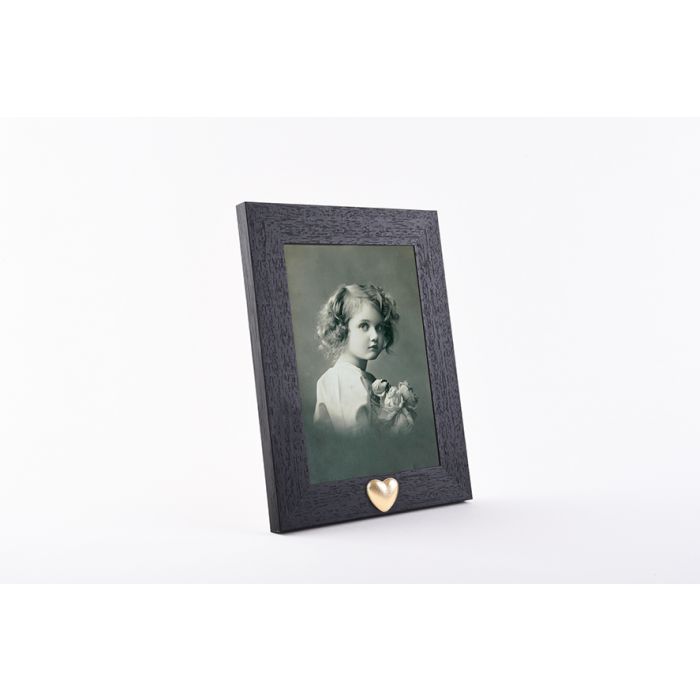 Fotolijst hout zwart met goudkleurig ashartje
