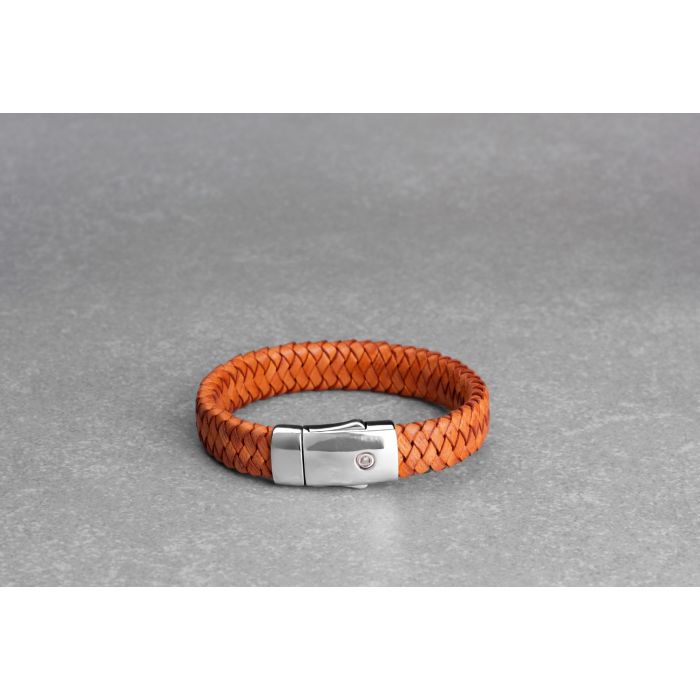 Lederen asarmband Embrace gevlochten breed - roodoranje (18.5 - 20.4 cm)