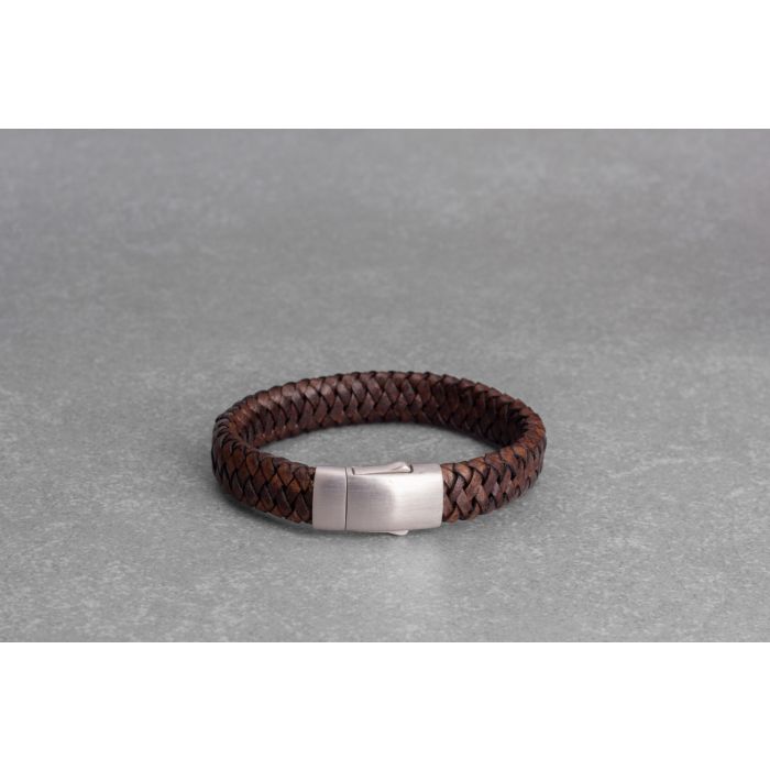 Lederen asarmband Embrace gevlochten breed - donkerbruin (17.0 - 18.4 cm)