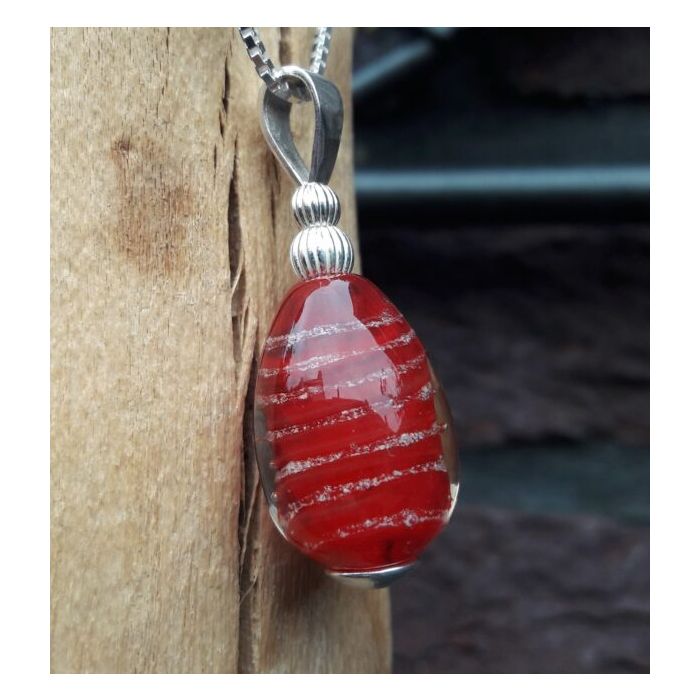 Glashanger druppel met as massief - rood 14
