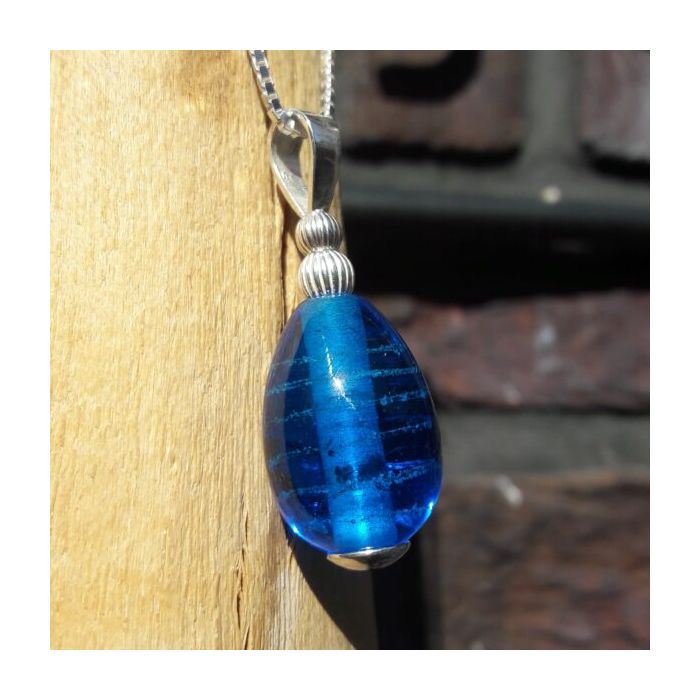 Glashanger druppel met as massief - turquoise 07