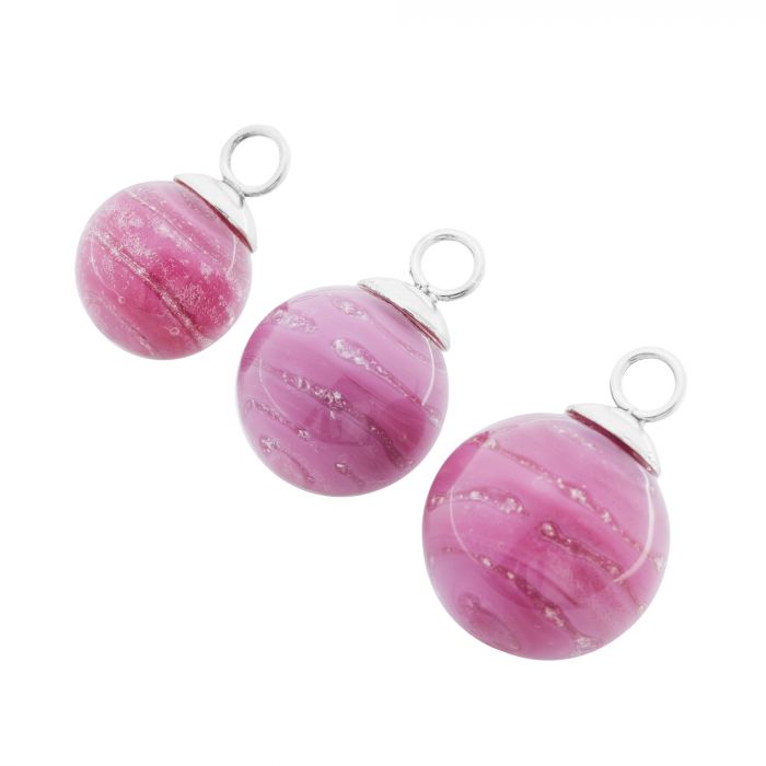 Glashanger massief bol met zilveren kapje - klein - roze 25