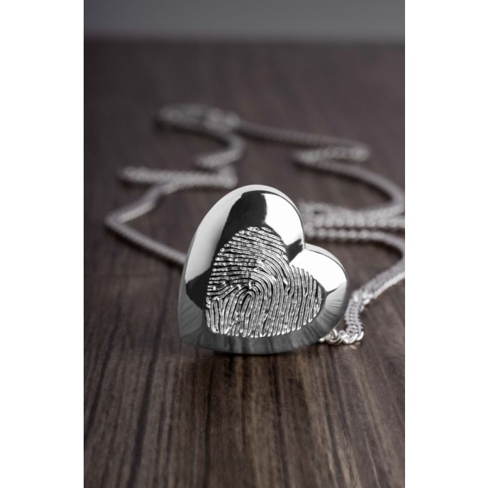 Zilveren hanger hart met vingerafdruk