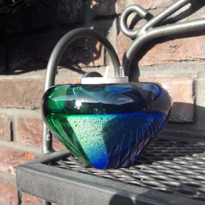 Glasobject waxinelichthouder - blauw / groen (0.04 L)