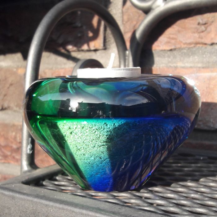 Glasobject waxinelichthouder - blauw / groen (0.04 L)