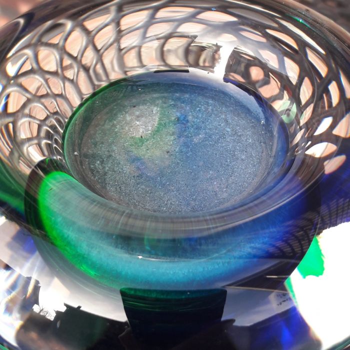 Glasobject waxinelichthouder - blauw / groen (0.04 L)