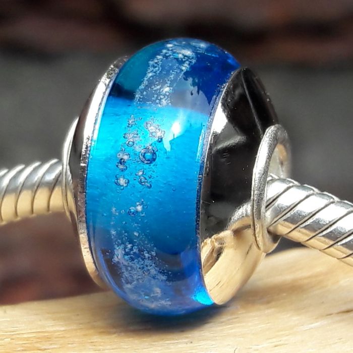 Glazen asbedel voorzien van kapjes - turquoise (15mm)