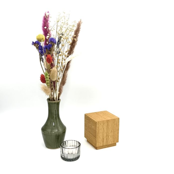 Houten mini-urn modern vierkant - eikenhout