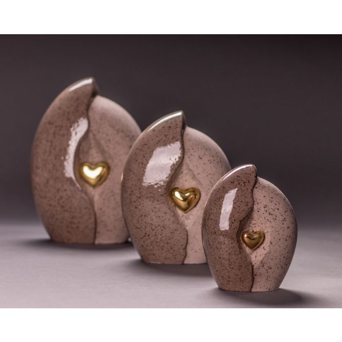 Keramische urn met goudkleurig hartje - grijs / bruin (0.80 L)